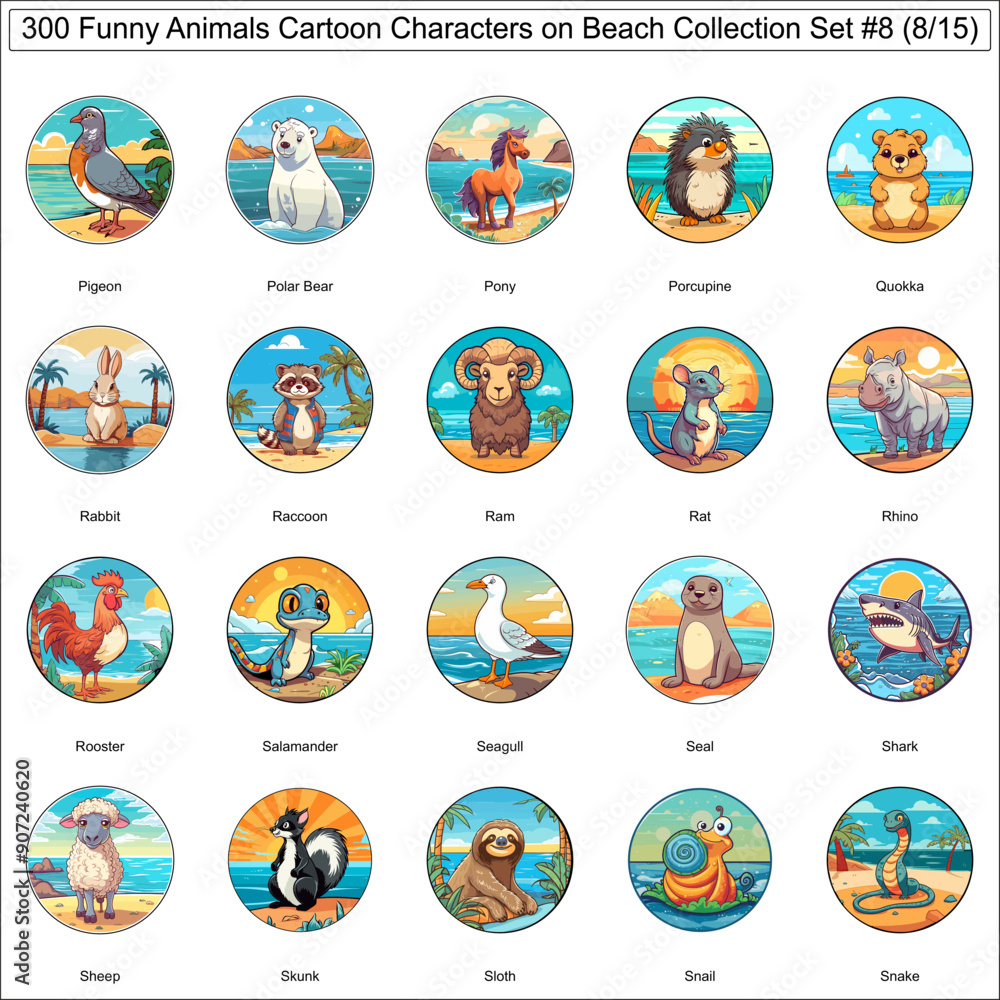 Funny Cartoon Characters Animals on Beach Bundle Collection Set of 300 Animals Part 8 Funny Cartoon Characters Animals on Beach Bundle Collection Set of 300 Animals Part 8