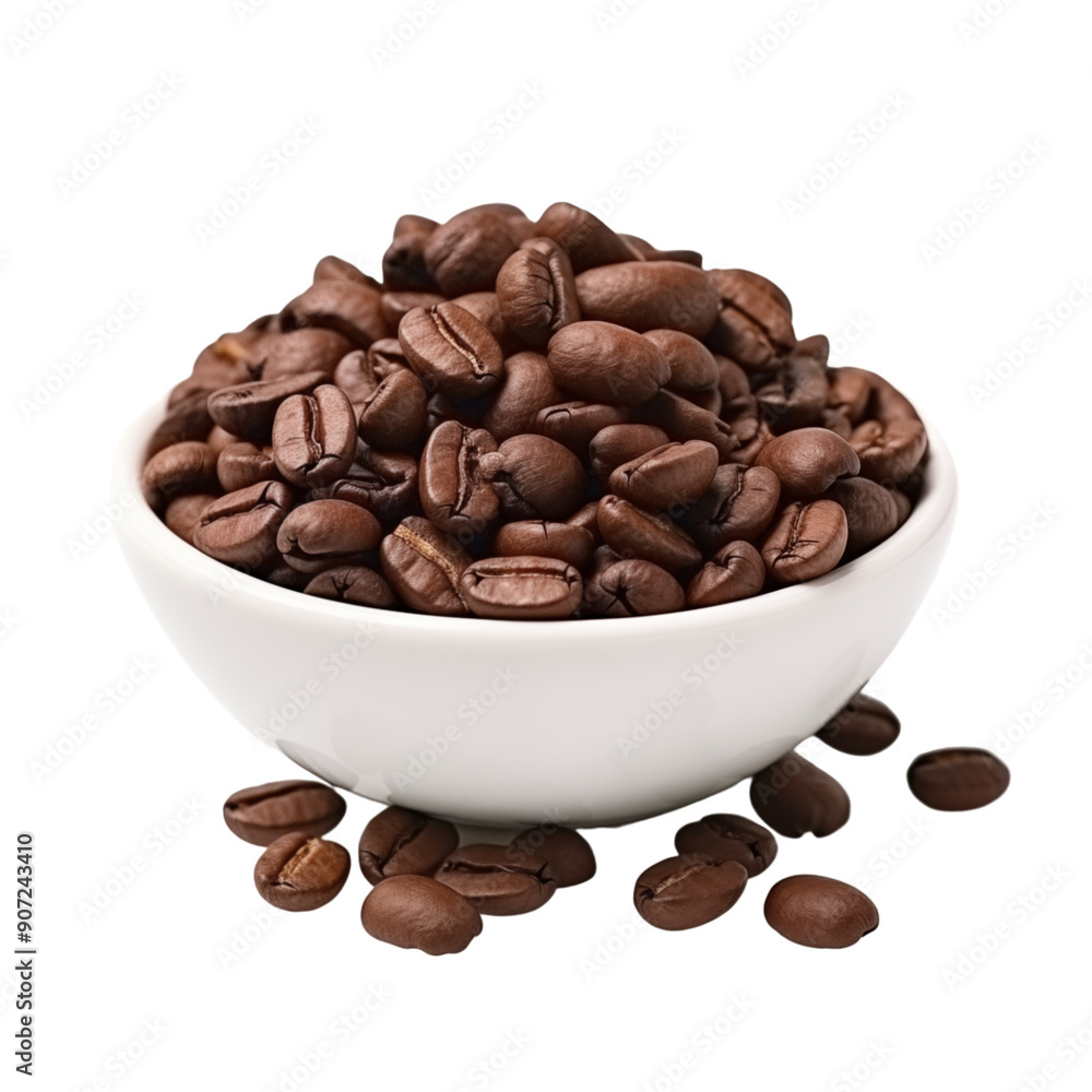 Heap Of Brown Coffee Beans In White Ceramic Bowl Heap Of Brown Coffee Beans In White Ceramic Bowl