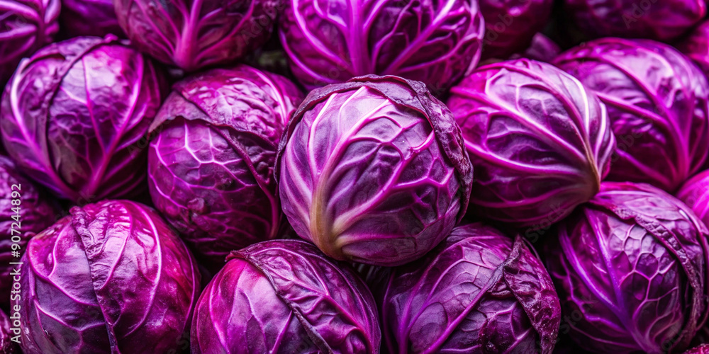 Fresh Red Cabbage Heads Piled Together Showing Vibrant Purple Color and Interesting Texture Fresh Red Cabbage Heads Piled Together Showing Vibrant Purple Color and Interesting Texture