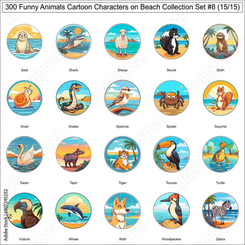 Funny Cartoon Characters Animals on Beach Bundle Collection Set of 300 Animals Part 15
