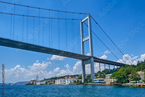 Istanbul, Bosphorus Bridge in the Ortakoy area and a view of the European part of the city