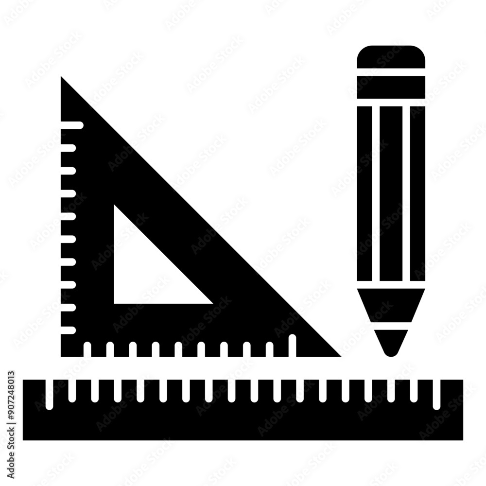 Isolated Ruler and Pencil Glyph Icon Isolated Ruler and Pencil Glyph Icon