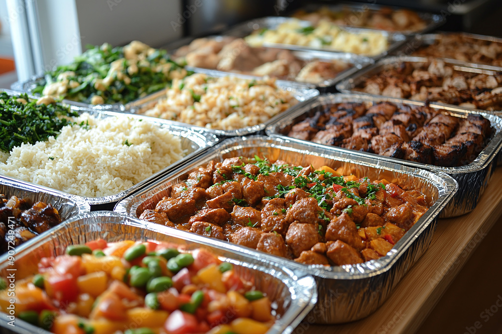 Photograph of a Community Potluck with a Variety of Cultural Dishes: Sharing food and stories. Photograph of a Community Potluck with a Variety of Cultural Dishes: Sharing food and stories.