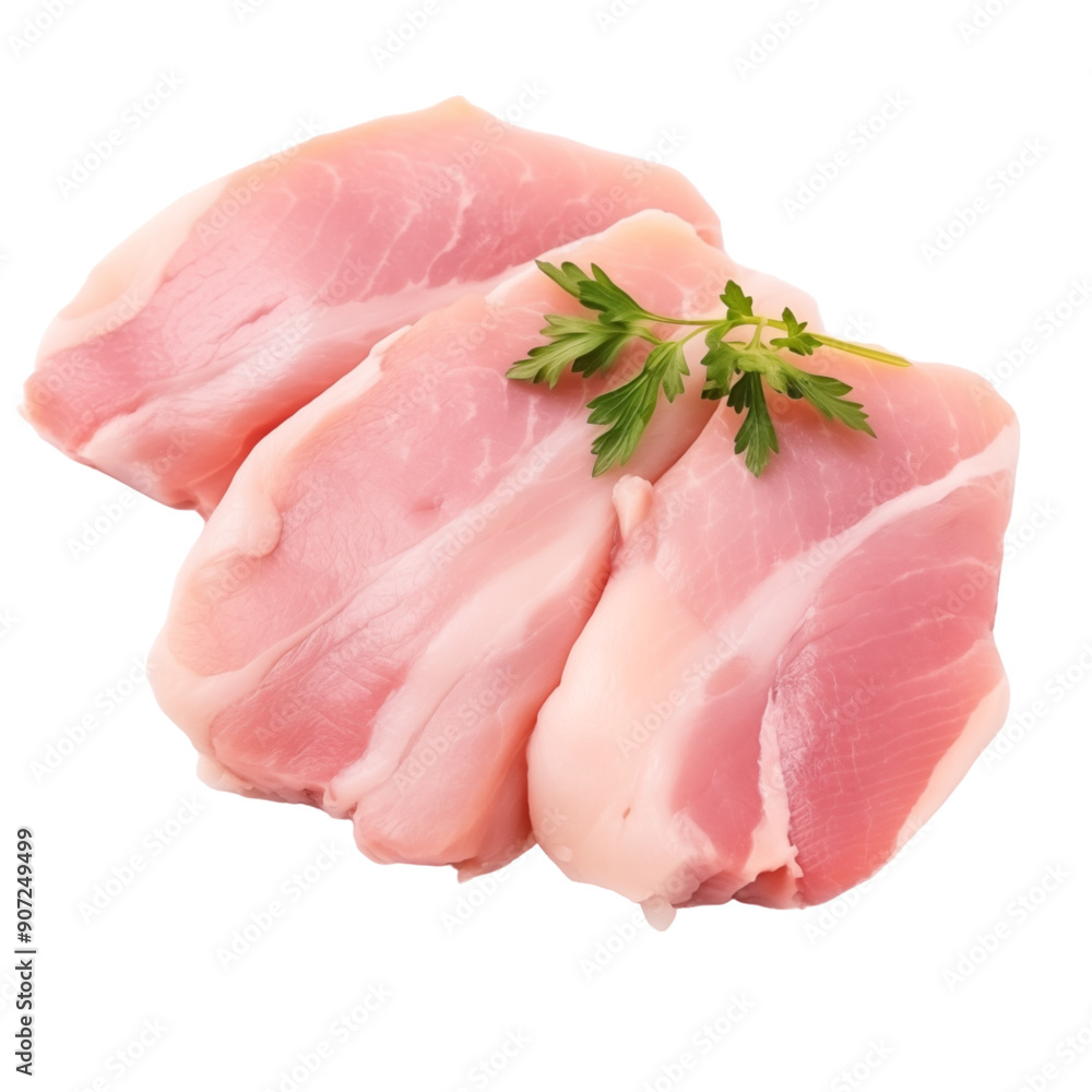 Fresh Raw Pork Meat Slices With Parsley On Transparent Background Fresh Raw Pork Meat Slices With Parsley On Transparent Background
