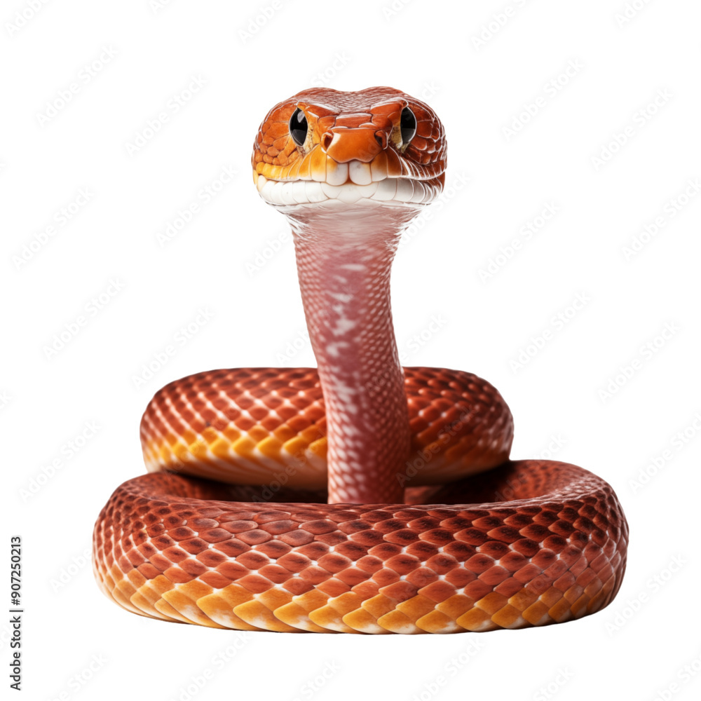 Fototapeta premium Coiled Red Snake With Alert Expression On Transparent Background