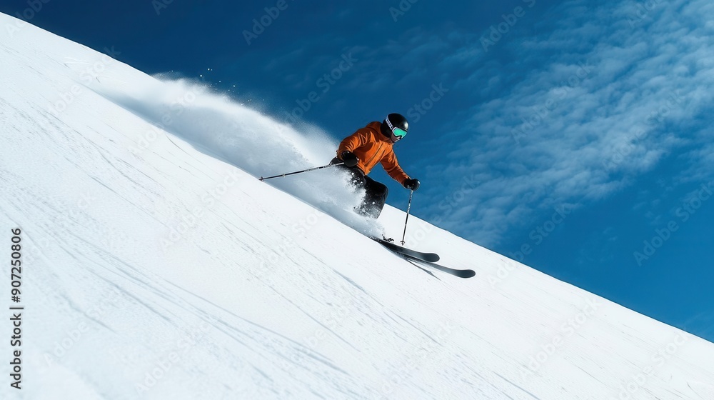 A skier riding down a snowy mountain slope A skier riding down a snowy mountain slope