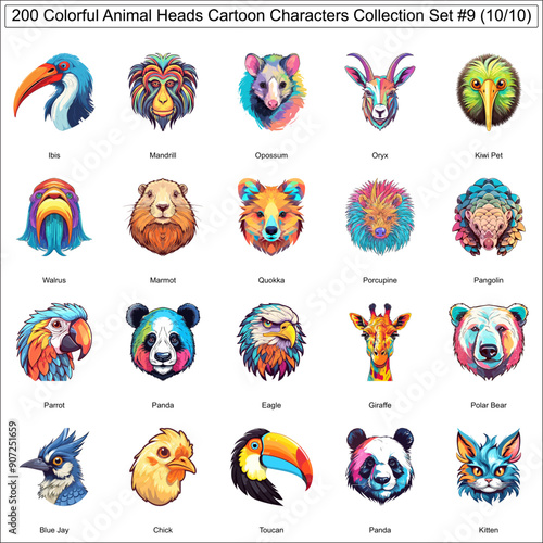 Colorful Cartoon Characters Animal Faces Bundle Collection Set of 200 Animals Part 10