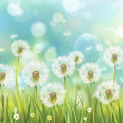 Vector of spring background with white dandelions
