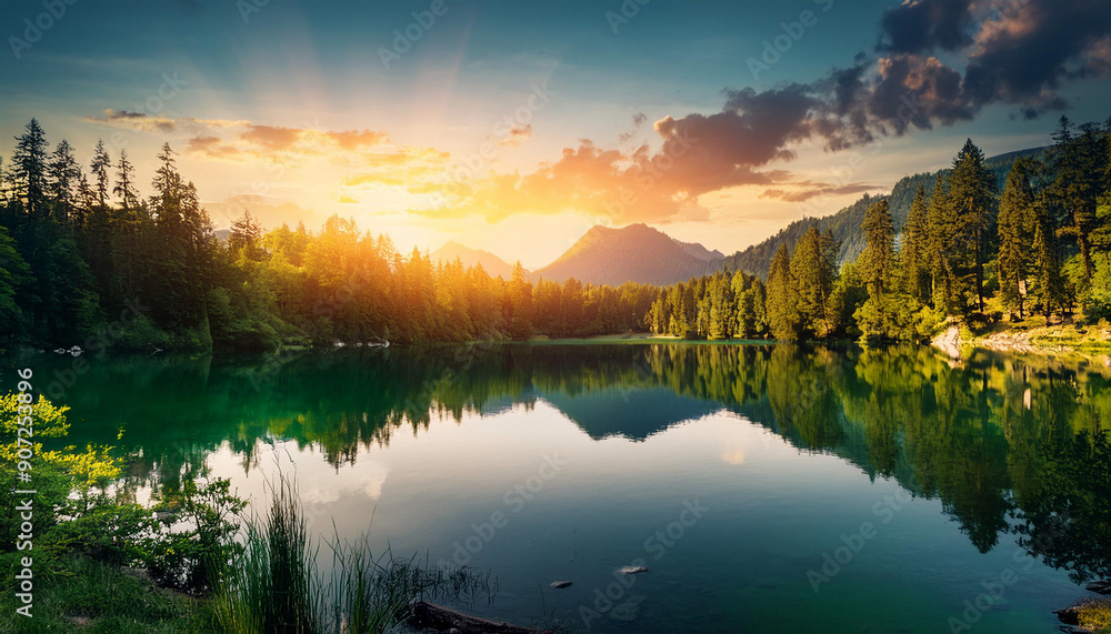 Fototapeta premium 석양의 아름다운 전원