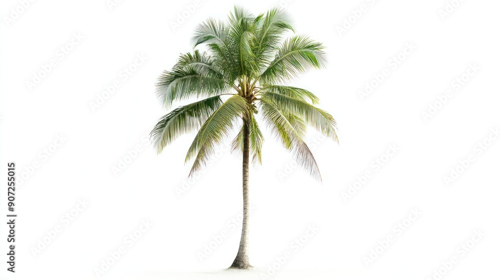 Obraz premium Single Palm Tree Isolated on White Background