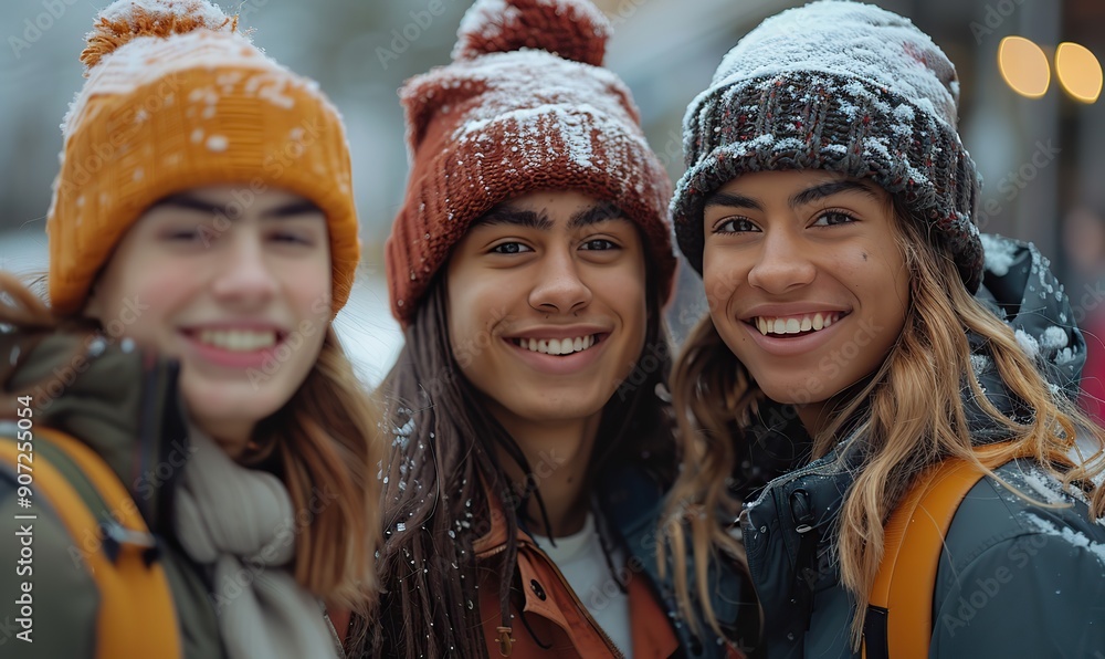 A lively group of multiracial young people is socializing and having fun on a city street, embodying friendship and a vibrant college life. A lively group of multiracial young people is socializing and having fun on a city street, embodying friendship and a vibrant college life.