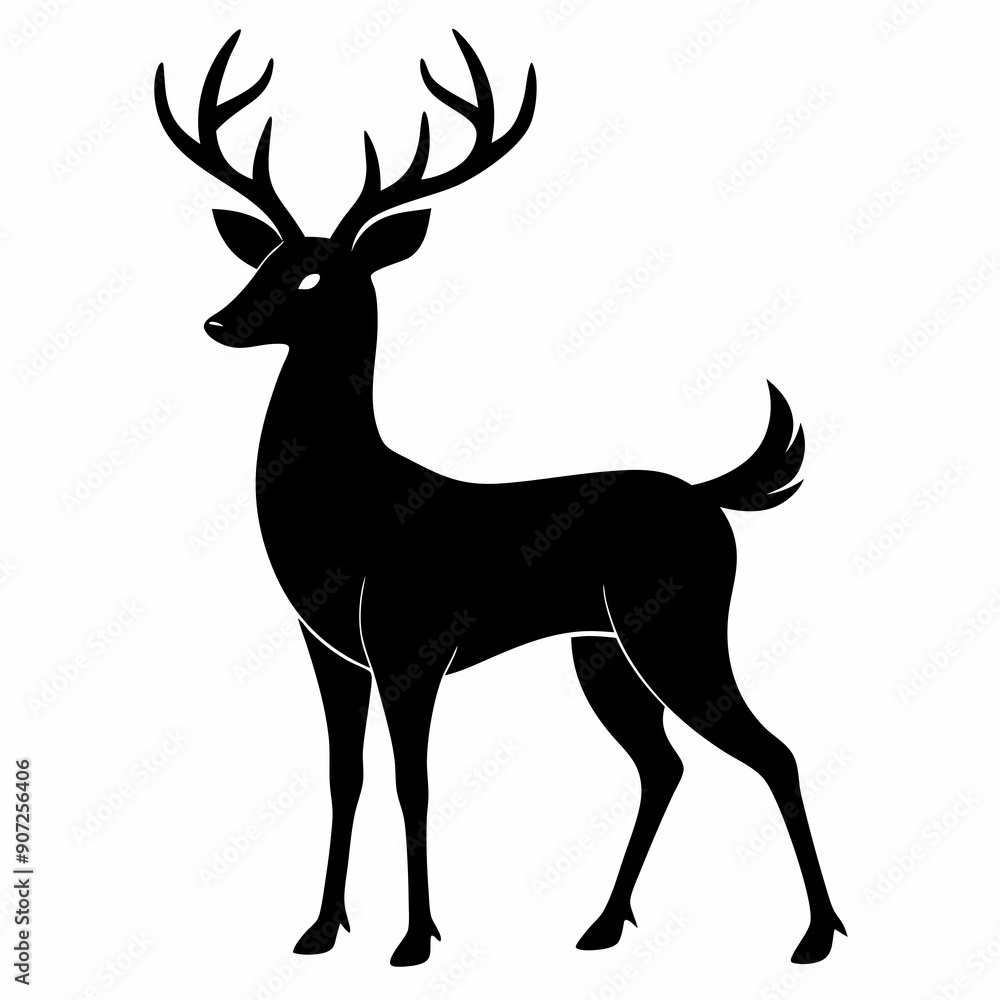 Obraz premium deer illustration, deer vector illustration, pet vector art, deers silhouette, animal vector icon, eps, Cartoon deer