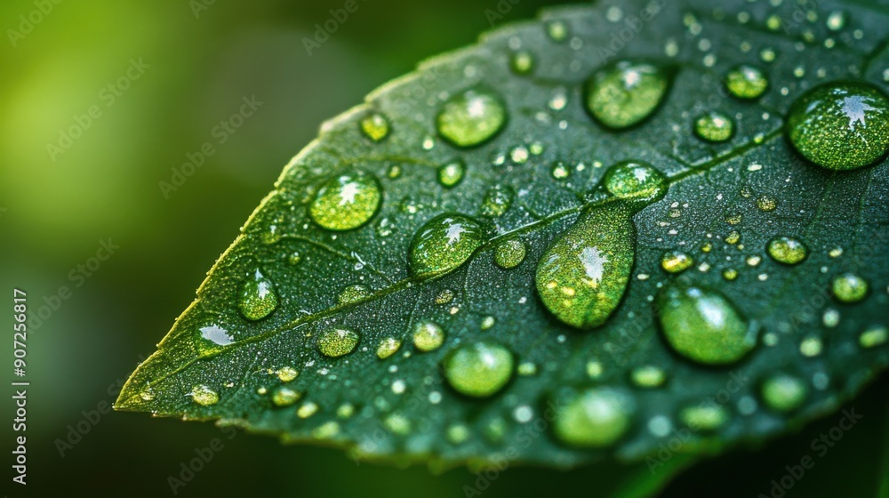 Close-up Macro Shot of Rain Droplets on Leaf with Intricate Details Close-up Macro Shot of Rain Droplets on Leaf with Intricate Details