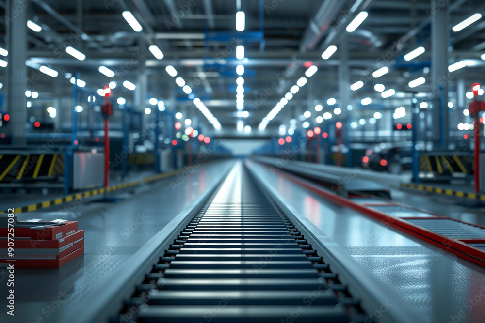 Automatic conveyor line for mass production of passenger cars in an industrial factory Automatic conveyor line for mass production of passenger cars in an industrial factory