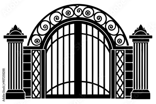 
silhouette of a wrought iron gate vector