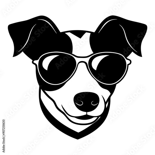 Dog with sunglasses, dog vector illustration, pet vector art, dogs silhouette, animal vector icon, eps, A Jack Russell terrier dog wearing sunglasses