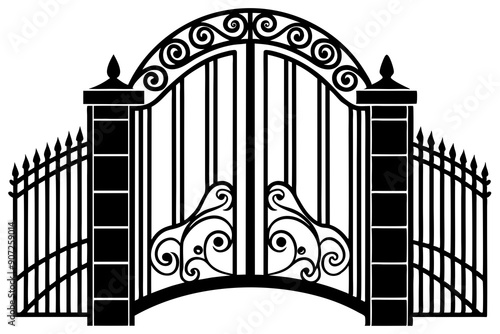 Gate silhouette vector, Fence Gate Vector illustration 