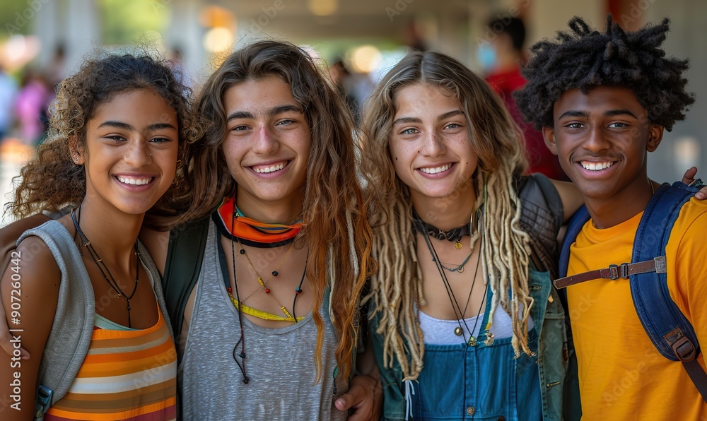 University students, gathered on their college campus, happily interact with their multiracial friends, reflecting their strong community spirit and enjoyment of campus life. University students, gathered on their college campus, happily interact with their multiracial friends, reflecting their strong community spirit and enjoyment of campus life.