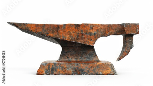 An old anvil sits on a clean white background