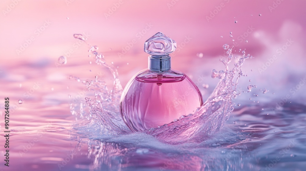 Pink Perfume Bottle Splashing in Water