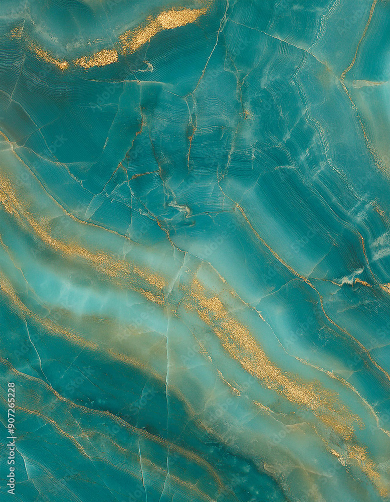 Naklejka premium Teal Marble with Gold Veins