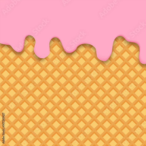 Strawberry ice cream and wafer background