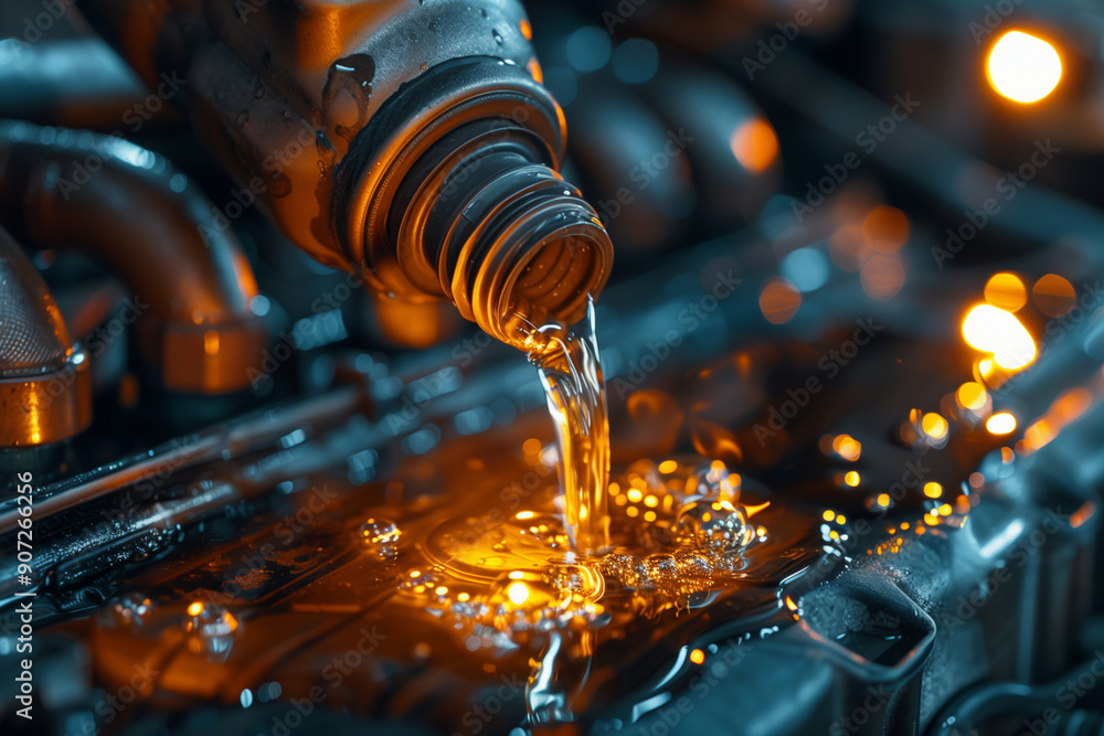 Pouring quality oil into the transmission engine and car gear maintenance Pouring quality oil into the transmission engine and car gear maintenance