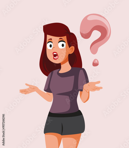 Enraged Girl Wondering Being Puzzled Vector Illustration. Confused teenager wondering about puberty and growing up 
