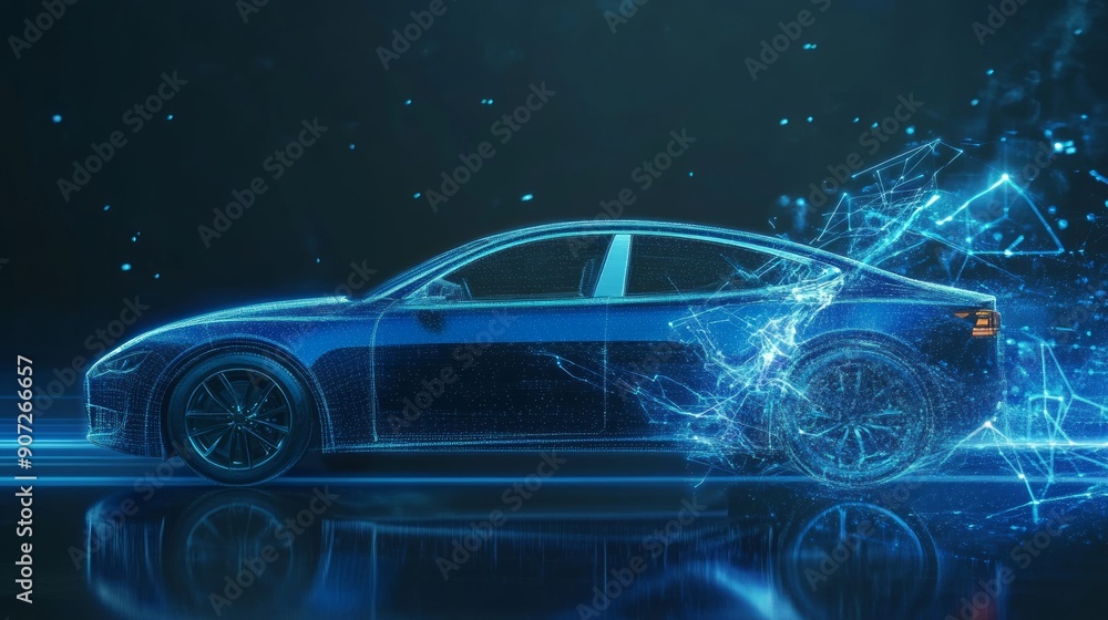 Digital Car in Blue Lights Digital Car in Blue Lights