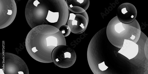Abstract Background - Black and white Bokeh. Many beautiful bubbles on black background . Abstract white background with a lot of circles. Bubbles abstract. illustration design.