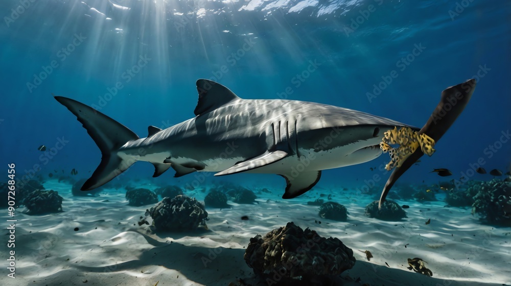 Naklejka premium a large tiger shark