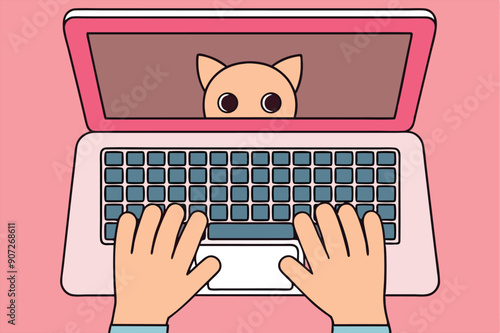 close up of hands typing on a laptop vector illustration  
