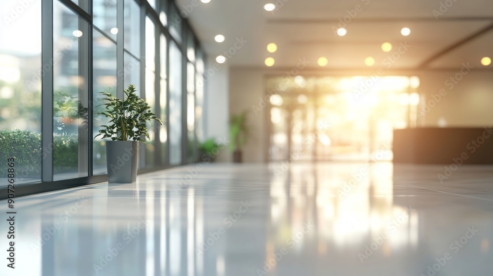 Sunlit Lobby with a Single Plant Sunlit Lobby with a Single Plant