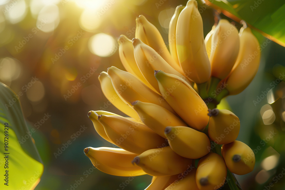Bunch of bananas in natural conditions on blurred background Bunch of bananas in natural conditions on blurred background