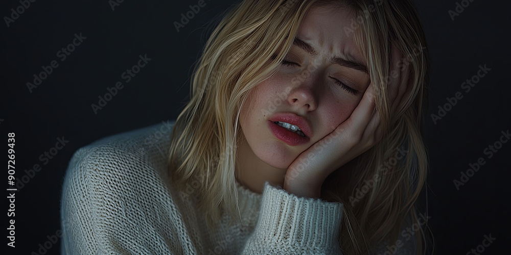 A close up of a young woman with a pained expression, generative AI A close up of a young woman with a pained expression, generative AI