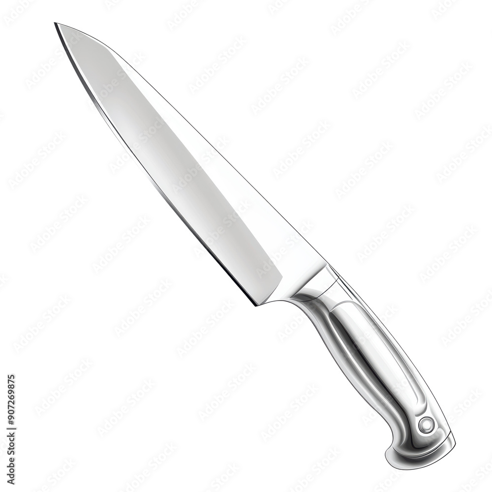 A silver knife is shown in a white background A silver knife is shown in a white background