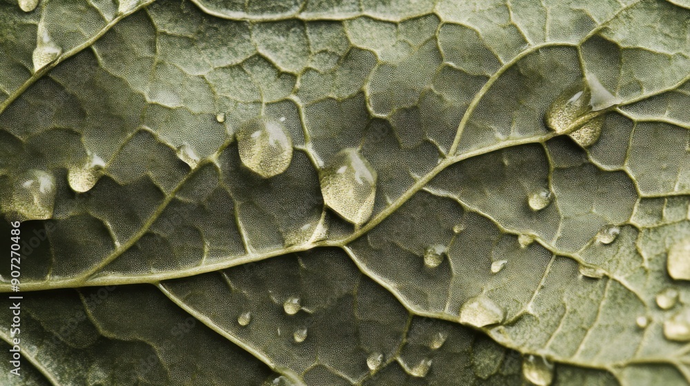 Obraz premium Macro Shot of Rain Droplets on Leaf Revealing Intricate Details of Nature's Beauty