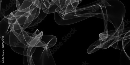 White smoke motion on black background. texture smoke black background, bract air waves fog. Beauty in a Mesmerizing Image of Swirling Smoke.  The Delicate Beauty and Elegance of a Wisp of Smoke.