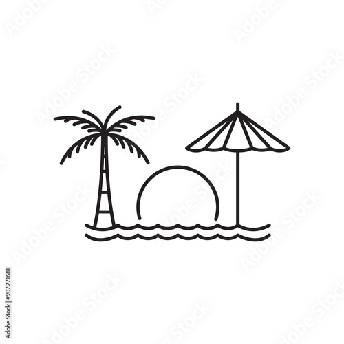coconut trees beach relax line minimal logo design vector