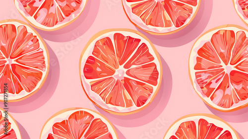 Grapefruit Illustrations on Pink Background