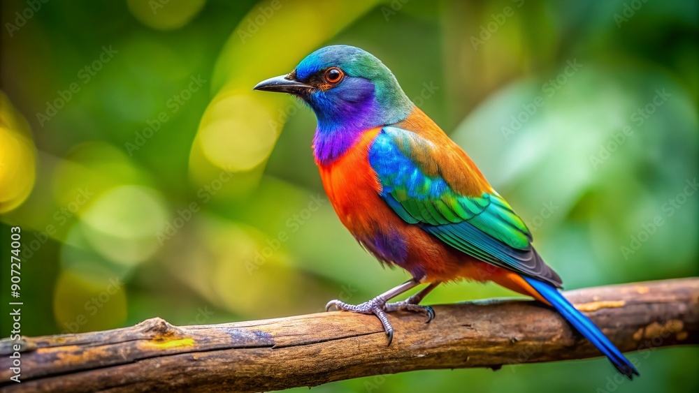 Vibrant eastern bird perches on a weathered branch in Englewood Metropark, showcasing iridescent feathers and sleek silhouette against a lush green forest backdrop. Vibrant eastern bird perches on a weathered branch in Englewood Metropark, showcasing iridescent feathers and sleek silhouette against a lush green forest backdrop.