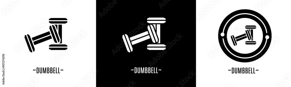 Dumbbell logo set. Collection of black and white logos. Stock vector. Dumbbell logo set. Collection of black and white logos. Stock vector.
