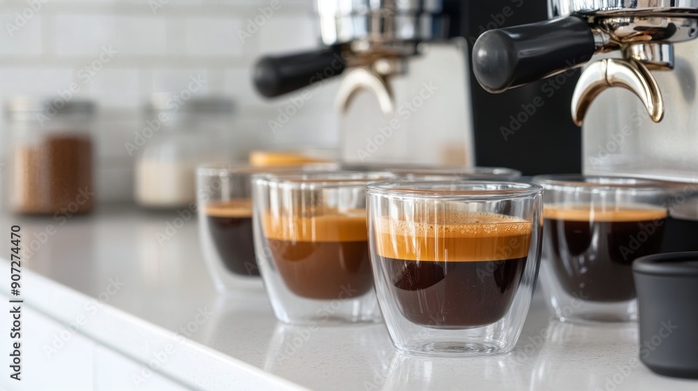 Espresso Shots Prepared by a Professional Coffee Machine Espresso Shots Prepared by a Professional Coffee Machine