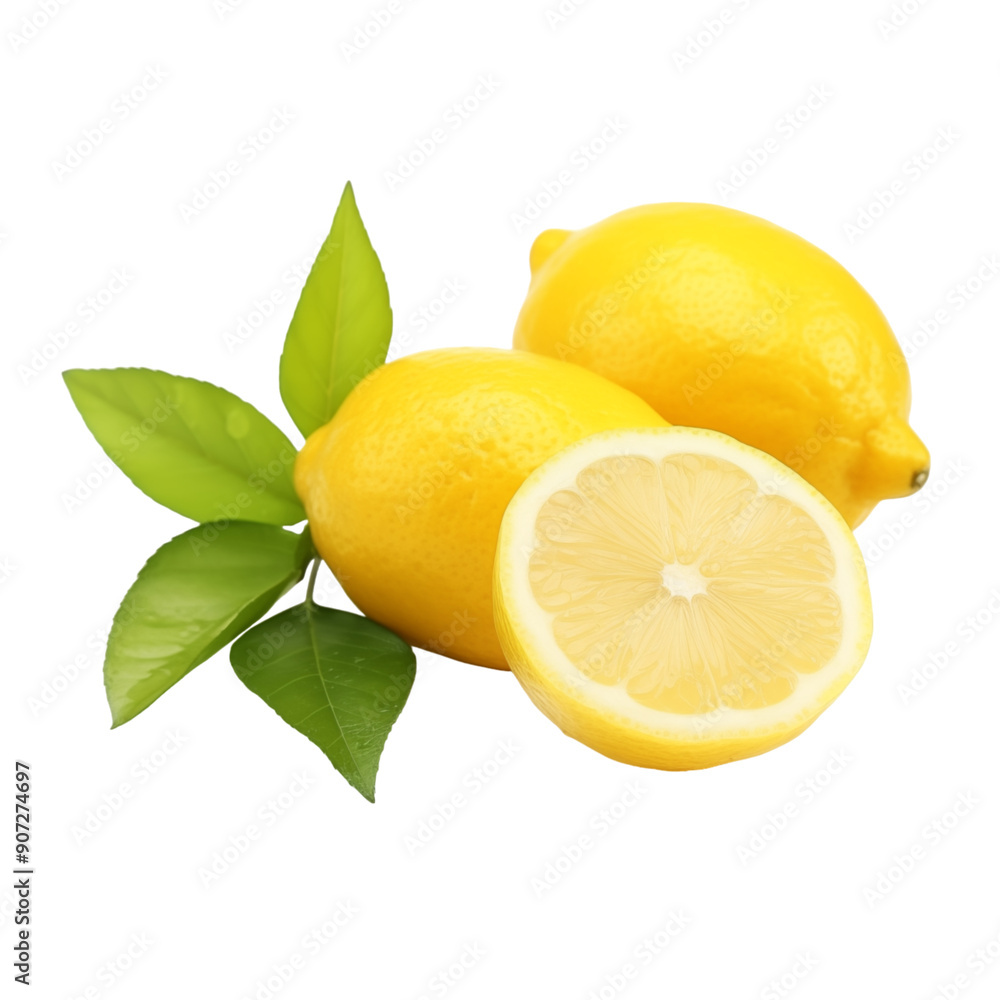 Fresh Yellow Lemons with Green Leaves Isolated On Transparent Background Fresh Yellow Lemons with Green Leaves Isolated On Transparent Background
