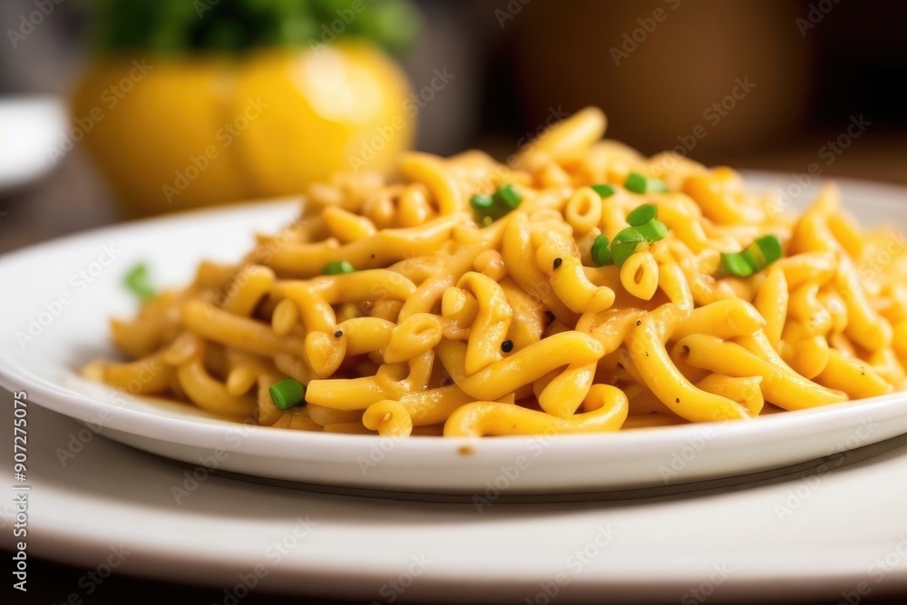 Stir-fried macaroni over a blurry background Stir-fried macaroni over a blurry background
