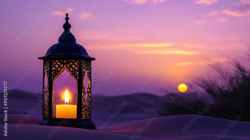 Ornate Lantern Illuminates Desert Sunset Ornate Lantern Illuminates Desert Sunset