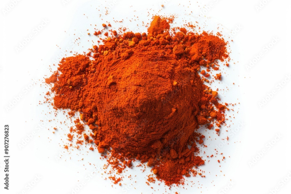 A pile of bright red powder sitting on a clean white surface A pile of bright red powder sitting on a clean white surface