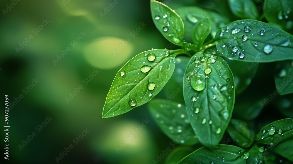 Water Droplets on Lush Green Leaves Water Droplets on Lush Green Leaves