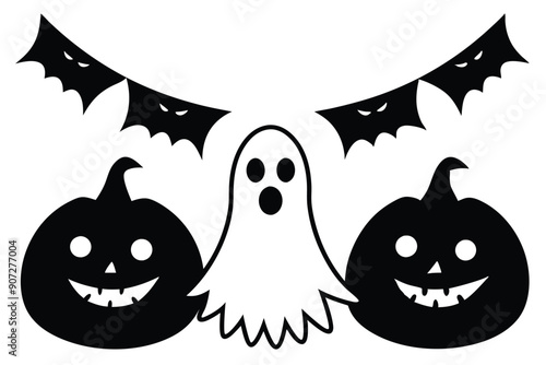 Halloween  set on a white background silhouette vector illustration