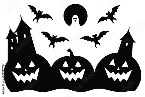 Halloween  set on a white background silhouette vector illustration